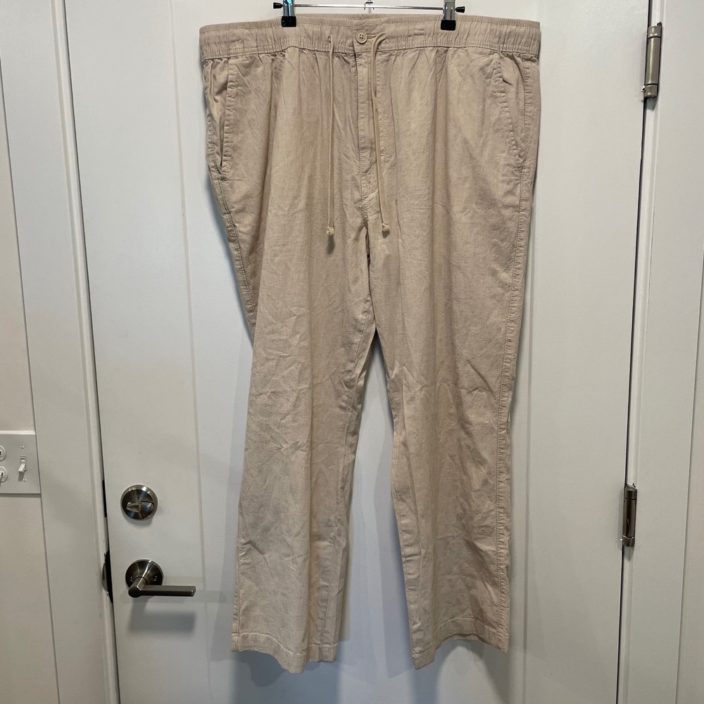 Mutual Weave Mens XXL Khaki Chambray Linen Blend Relaxed Beach Pant NWT